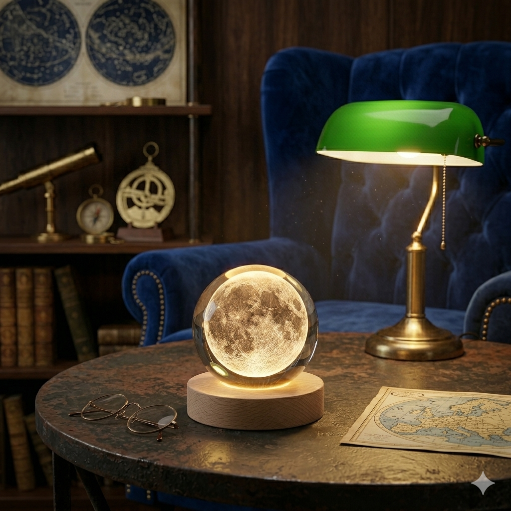 3D Solar System Crystal Ball Night Lamp with Wooden Base
