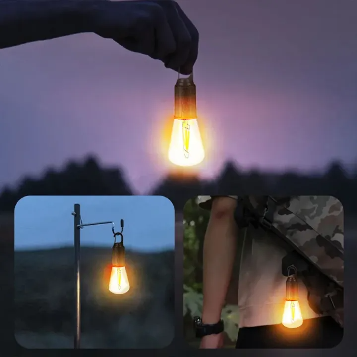 LED camping lantern bulb with hanging hook, Type-C waterproof, portable outdoor light