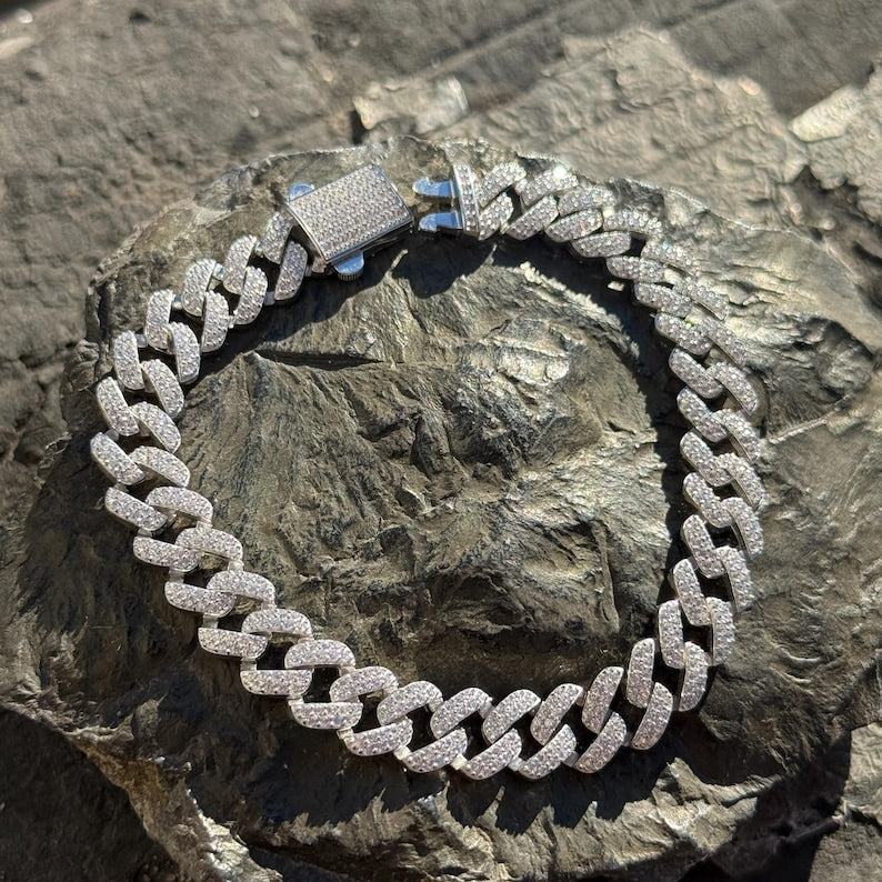 Silver Iced Out Moissanite Cuban Bracelet Pakistan – Torshi Mart